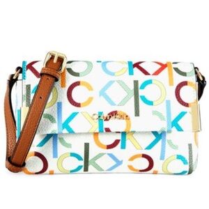 NWT CALVIN KLIEN MONOGRAM FOLD-OVER CROSSBODY BAG
